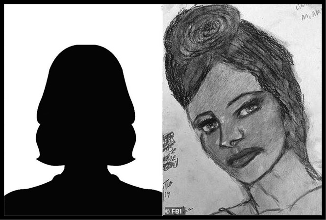 A female avatar and a police sketch of the unnamed Black female known as Linda.