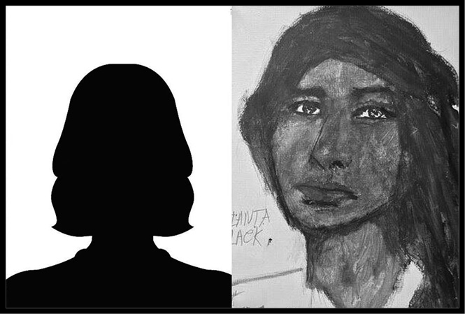 A police sketch of an unnamed Black female.
