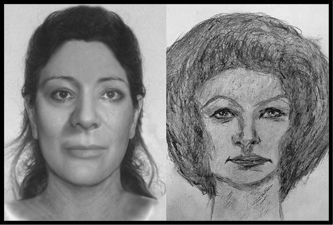 A photo and police sketch of an unnamed white female.