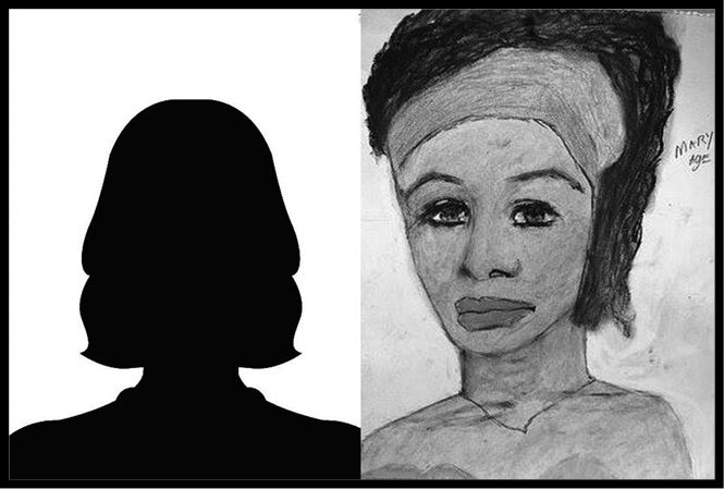 A female avatar and a police sketch of the unnamed transgender Black female known as Marianne.