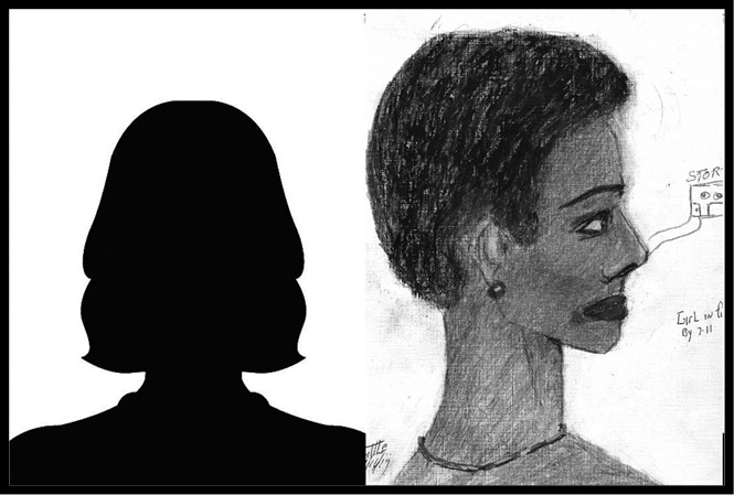 A police sketch of an unnamed Black female.