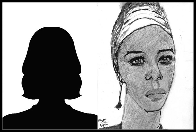 A police sketch of an unnamed Black female.