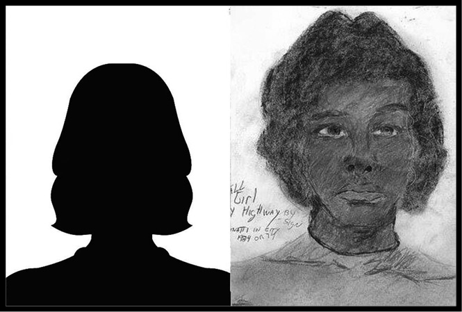 A police sketch of an unnamed Black female.