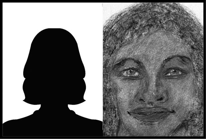 A police sketch of an unnamed Black female.
