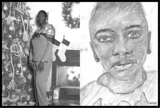 A photo and police sketch of Hilda Nelson.