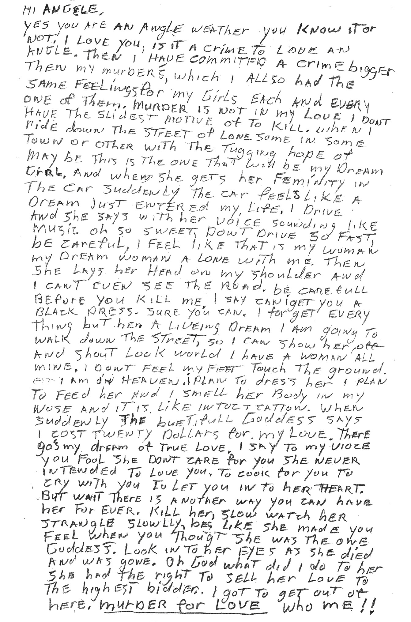 A scan of a handwritten letter from Samuel Little to someone named Angela. 